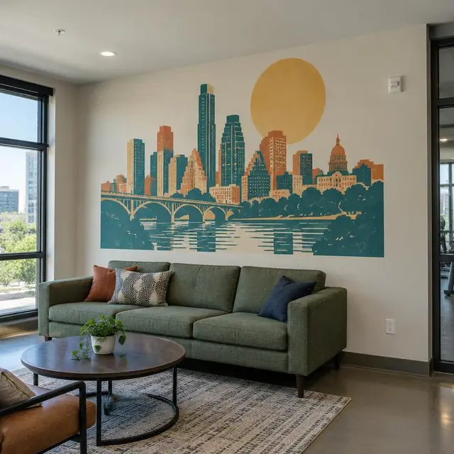 Wall mural for apartment amenities