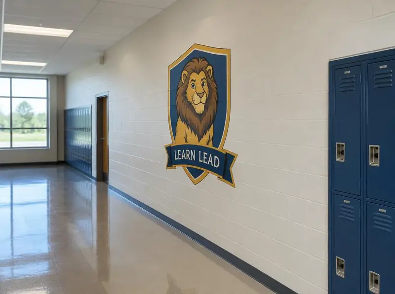 School hallway crest