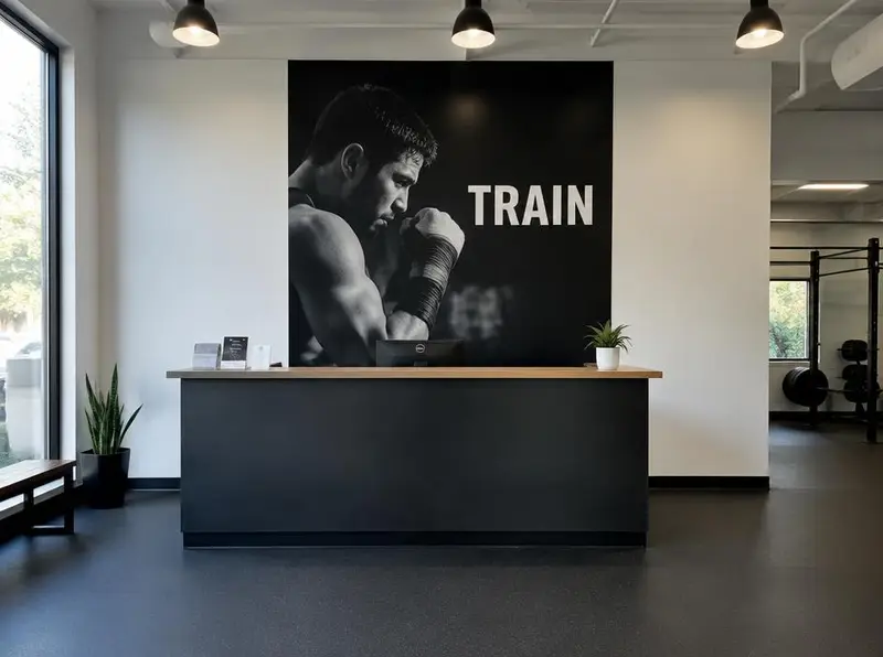 Gym reception feature wall